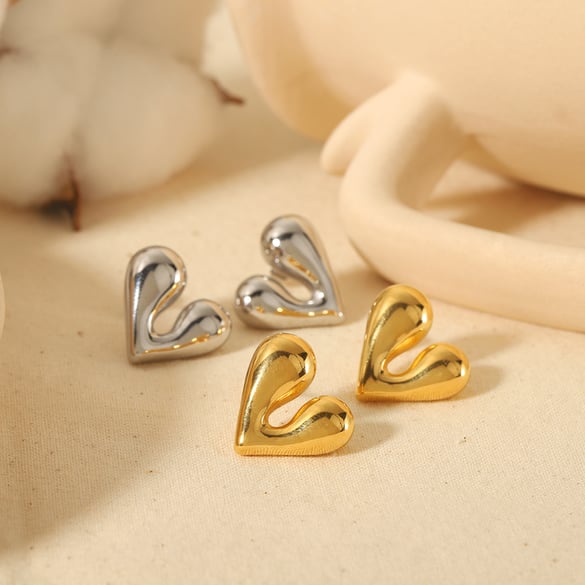 1 paio di orecchini creativi e alla moda a forma di cuore liquido lucido in acciaio inossidabile placcato oro 18k per le donne, da indossare ogni giorno