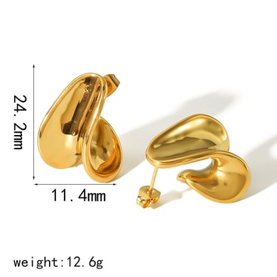 1 pair of stylish 18K gold plated stainless steel irregular curved earrings for ladies daily wear h5 Picture5