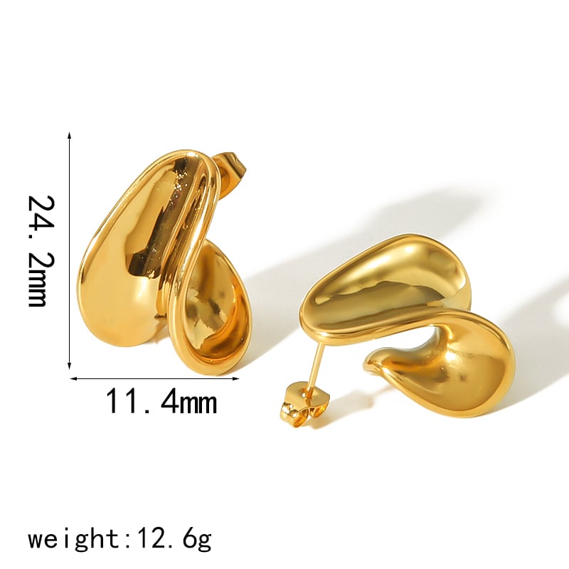 1 pair of stylish 18K gold plated stainless steel irregular curved earrings for ladies daily wear Picture5