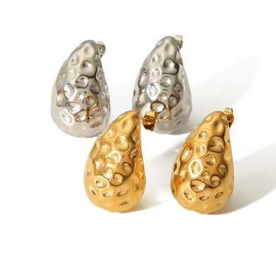 1 Paar klassische und modische hohle, gehämmerte Tropfenohrringe aus 18 Karat vergoldetem Edelstahl, geeignet für den Alltag von Frauen h5 Bild4
