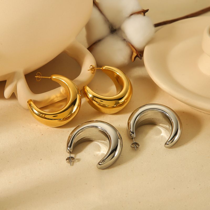 1 Paar klassische, modische, übergroße, halbmondförmige Ohrringe aus 18 Karat vergoldetem Edelstahl für Damenschmuck zum täglichen Tragen Bild3