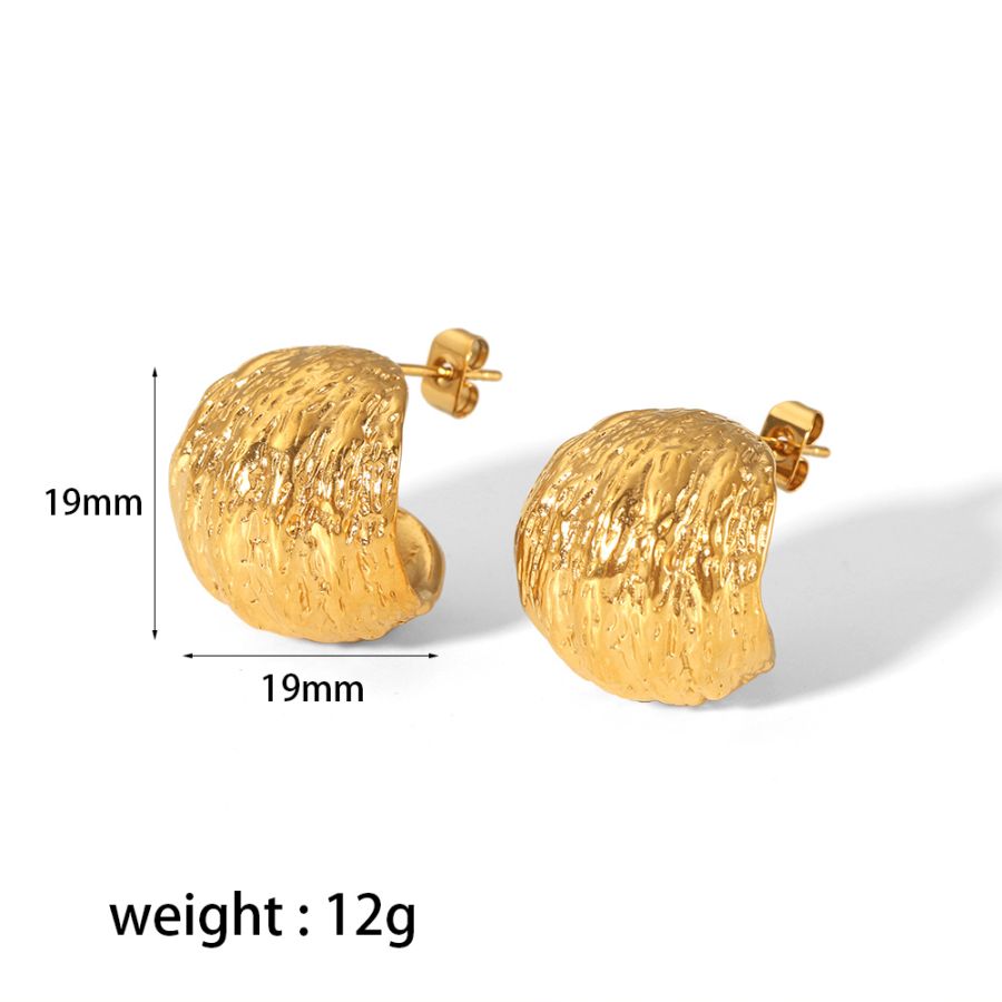 1 pair of creative and fashionable 18k gold-plated stainless steel irregular geometric texture spherical earrings for women's jewelry for daily wear Picture5