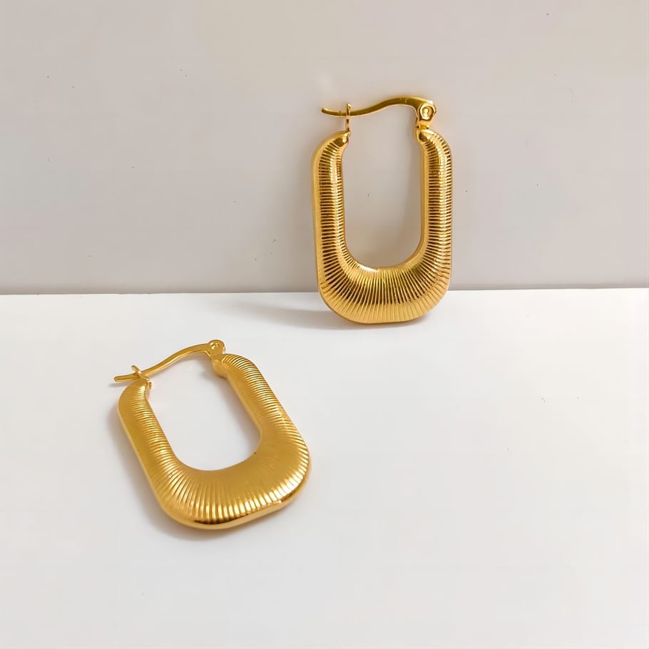 1 pair of classic fashion 18k gold plated stainless steel waterproof metal stripe earrings women's jewelry daily wear Picture9