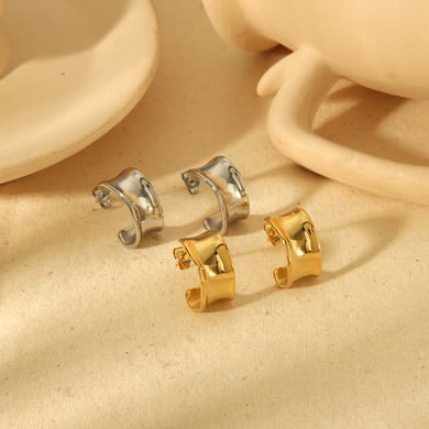 1 pair of classic 18k gold plated stainless steel C-shaped polished casting earrings for women daily jewelry h5 Picture3
