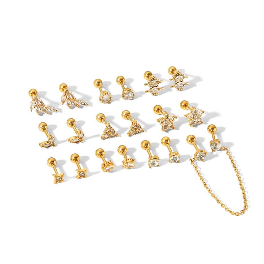 1 pair of exquisite and fashionable 18k gold-plated stainless steel geometric triangle star love zircon earrings for women's jewelry for daily wear Picture5