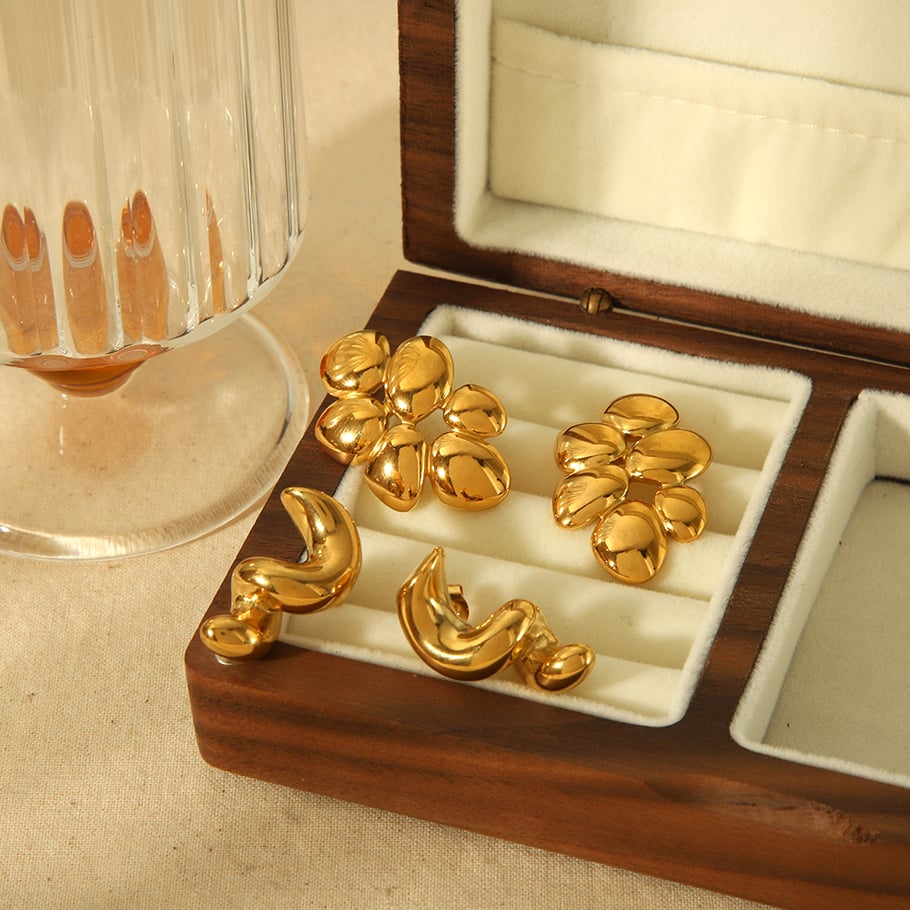1 pair of classic 18k gold-plated stainless steel irregular geometric spiral earrings for women's daily wear Picture5