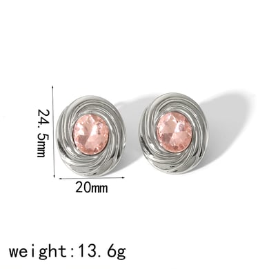 1 pair of simple and stylish 18k gold-plated stainless steel diamond threaded oval earrings for women's daily wear h5 Picture6