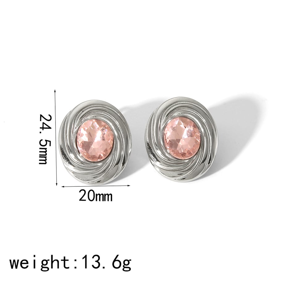 1 pair of simple and stylish 18k gold-plated stainless steel diamond threaded oval earrings for women's daily wear Picture6