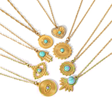 1 piece classic fashion 18k gold plated stainless steel turquoise geometric pendant necklace for women jewelry daily wear h5 Picture5