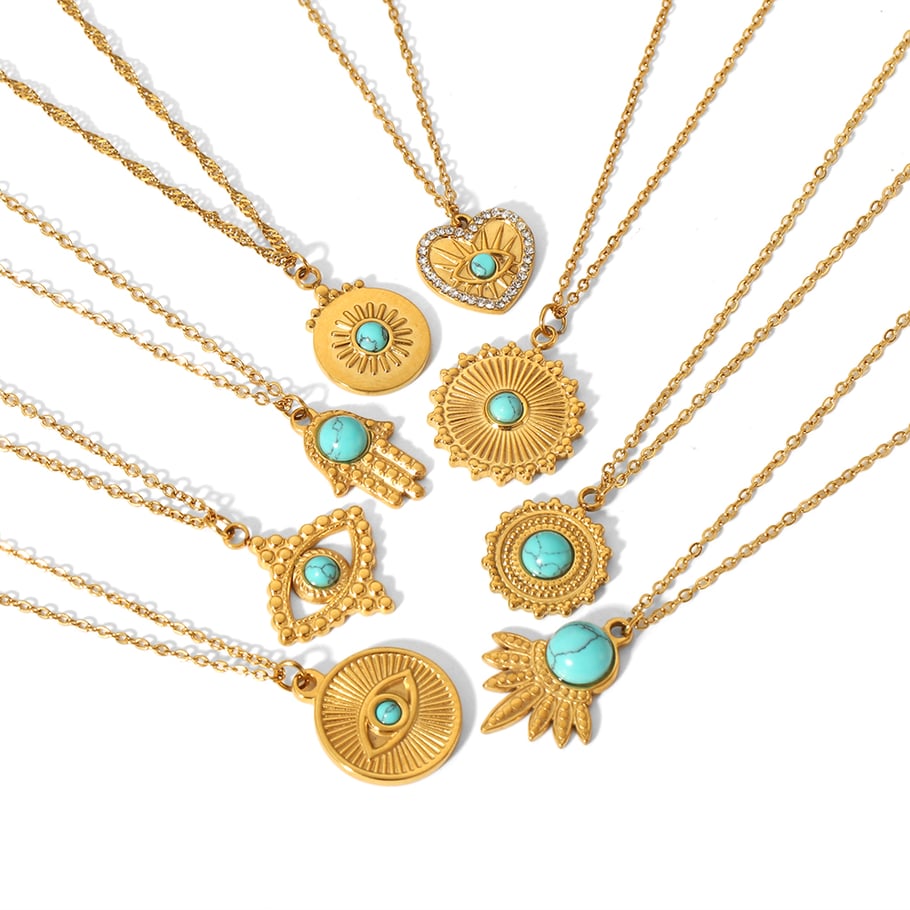 1 piece classic fashion 18k gold plated stainless steel turquoise geometric pendant necklace for women jewelry daily wear Picture5