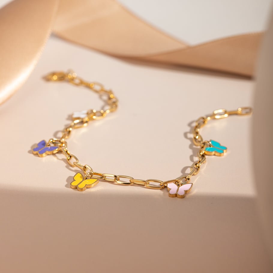 European and American cross-border ins style summer fashion temperament 16k gold stainless steel color oil drop butterfly anklet jewelry wholesale Picture6