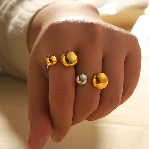 1 pièce de bague ouverte ronde géométrique en acier inoxydable plaqué or 18 carats, élégante et stylée, adaptée au port quotidien des femmes 2