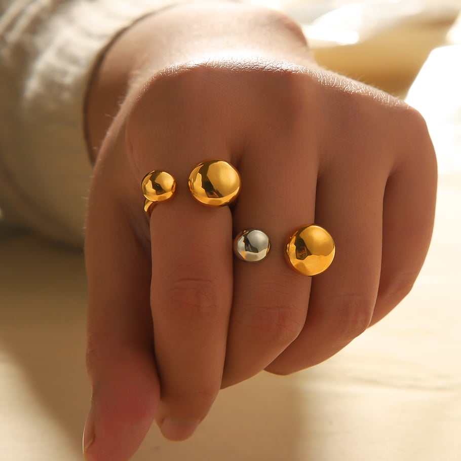 1 Stück stilvoller und eleganter geometrischer, runder, offener Ring aus 18 Karat vergoldetem Edelstahl, geeignet für den Alltag von Frauen Bild3