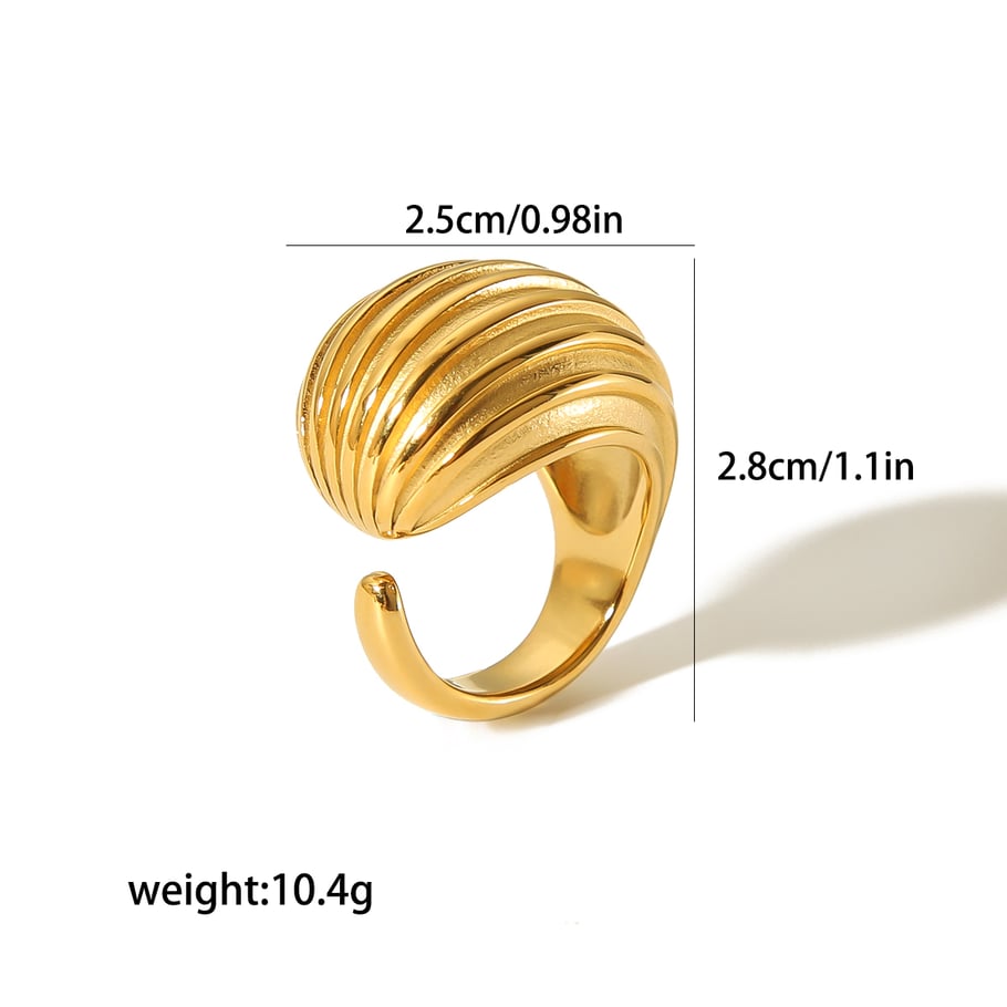 1 piece of exaggerated fashion 18k gold-plated stainless steel metal stripe open ring for women's jewelry for daily wear Picture6