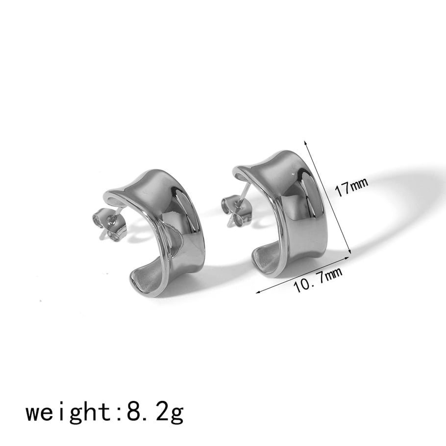 1 pair of classic 18k gold plated stainless steel C-shaped polished casting earrings for women daily jewelry Picture6