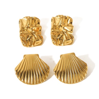 1 pair of creative and fashionable 18k gold-plated stainless steel geometric shell texture earrings for women for daily wear h5 Picture4