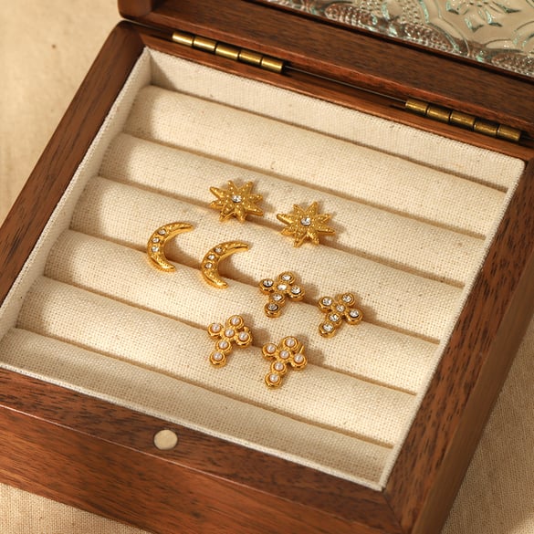 1 pair of fashionable and exquisite 18k gold-plated stainless steel dot diamond eight-pointed star pearl cross earrings for women's jewelry for daily wear