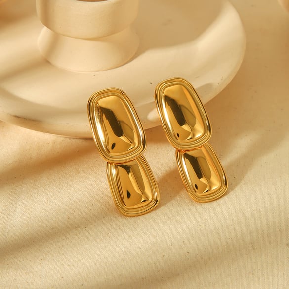 1 Paar personalisierte, klassische, glänzende, geometrische, rechteckige Ohrringe mit Anhänger aus 18 Karat vergoldetem Edelstahl für Damenschmuck zum täglichen Tragen 2