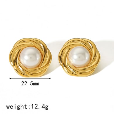 1 Paar stilvolle und elegante Ohrringe aus 18 Karat vergoldetem Edelstahl mit geometrischen, runden Einlagen aus Tigerauge-Steinen als Damenschmuck für den Alltag h5 Bild5