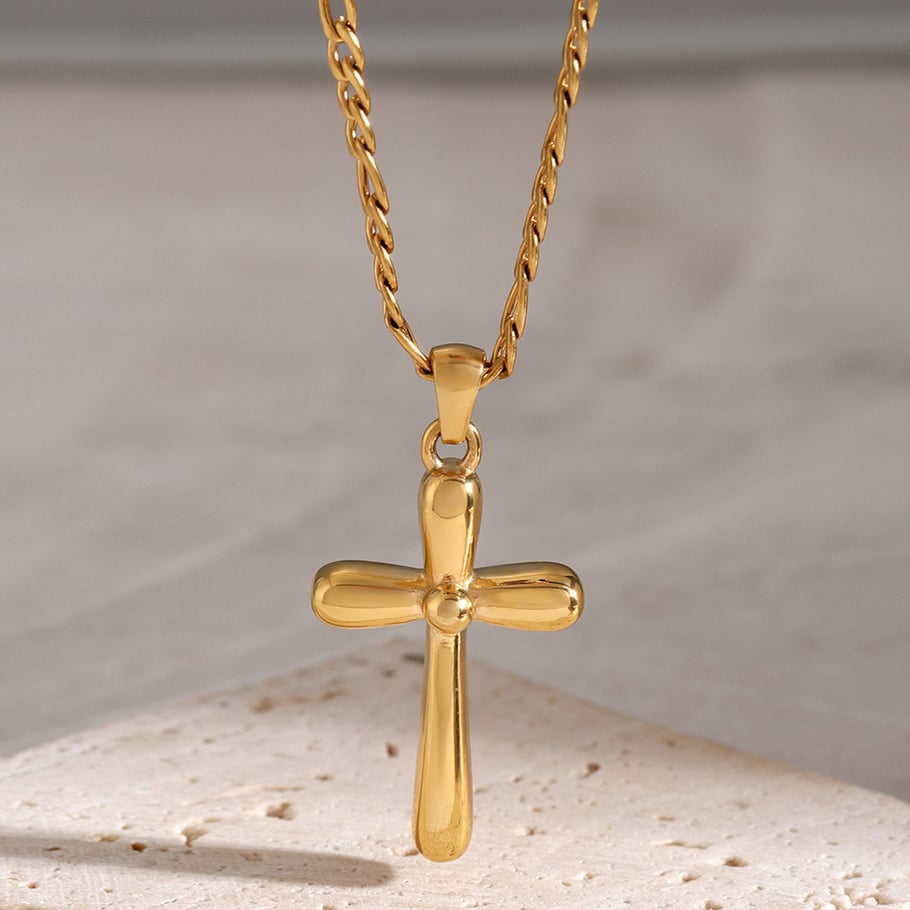 Europäische und amerikanische 18 Karat Gold Edelstahl Kreuz Halskette Nische High-End einfache Kreuz Titan Stahl Halskette Bild6