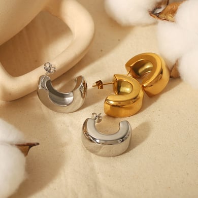 1 pair of classic simple 18k gold-plated stainless steel polished C-shaped casting earrings for women's jewelry for daily wear h5 Picture4