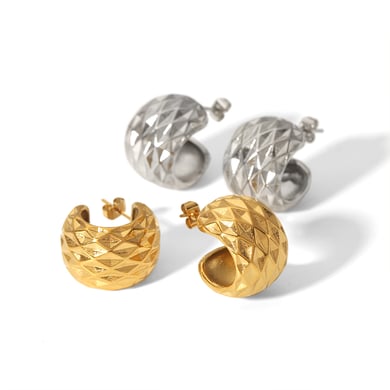1 pair of classic fashion 18k gold-plated stainless steel diamond texture spherical earrings for women's jewelry for daily wear h5 Picture5
