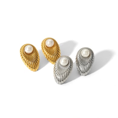 1 Paar stilvolle und elegante Ohrstecker mit Perlen und Metallstreifen aus 18 Karat vergoldetem Edelstahl für Damen, Schmuck für den Alltag h5 Bild5