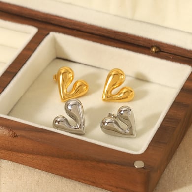 1 pair of creative and fashionable 18k gold-plated stainless steel glossy liquid heart earrings for women for daily wear h5 Picture4