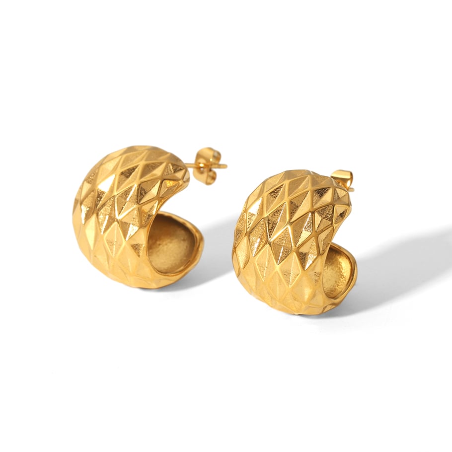 1 pair of classic fashion 18k gold-plated stainless steel diamond texture spherical earrings for women's jewelry for daily wear Picture6
