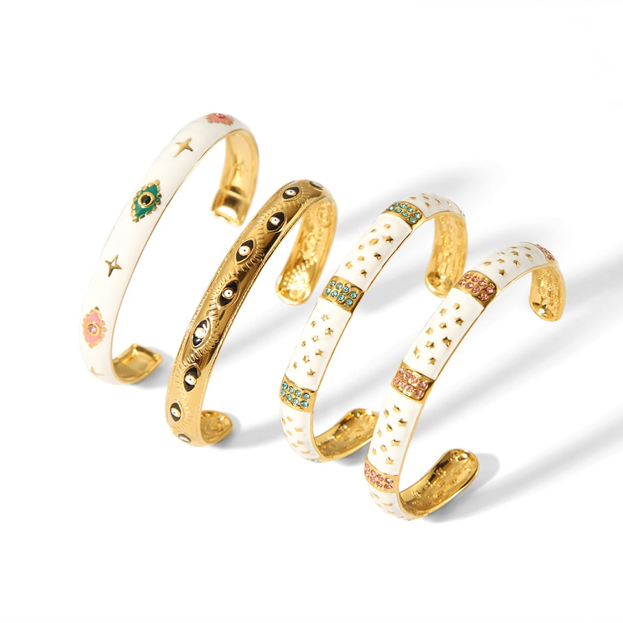 1 piece of elegant and fashionable 18k gold-plated stainless steel color drop oil inlaid zircon open bracelet for women's jewelry for daily wear Picture5