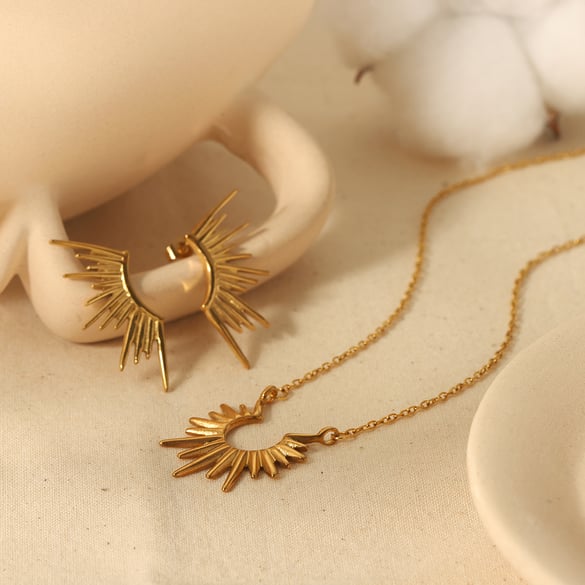 1 paio di orecchini a forma di sole irregolari in acciaio inossidabile placcato oro 18k, creativi e alla moda, per le donne, da indossare ogni giorno 2