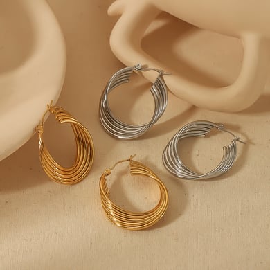 1 pair of personalized classic 18k gold-plated stainless steel geometric five-wire metal earrings for women's daily wear h5 Picture3