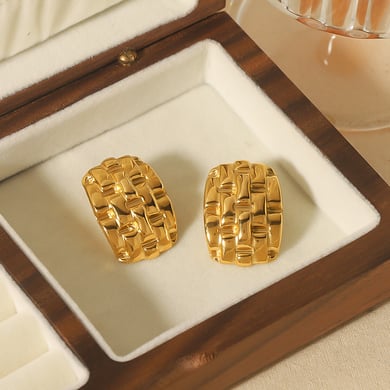 1 Paar personalisierte, klassische Ohrringe aus 18 Karat vergoldetem Edelstahl mit geometrischer Webstruktur für Damenschmuck zum täglichen Tragen h5 Bild6