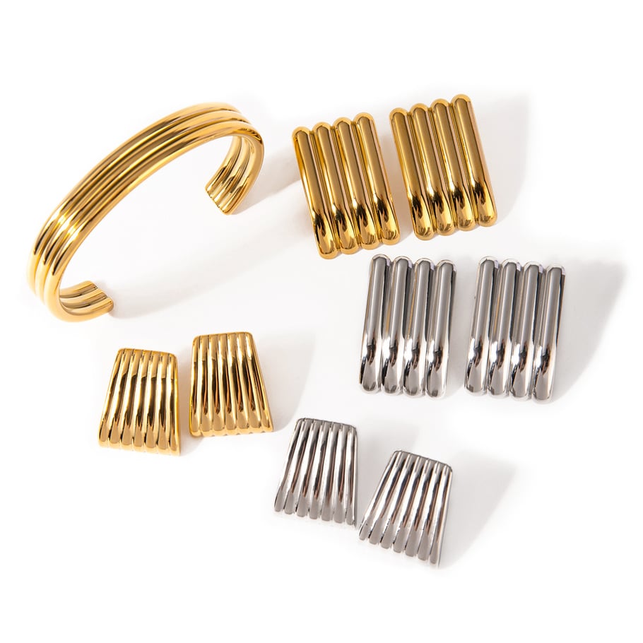 1 Pair Simple Series Simple Strip Stainless Steel   Gold Color  Women's Stud Earrings Picture7