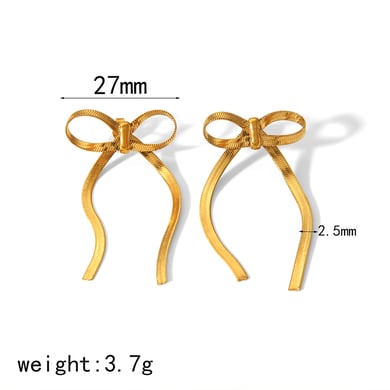 1 Paar modische 18 Karat vergoldete Edelstahl-Ohrringe mit Schleife und Quaste für Damen zum täglichen Tragen h5 Bild5