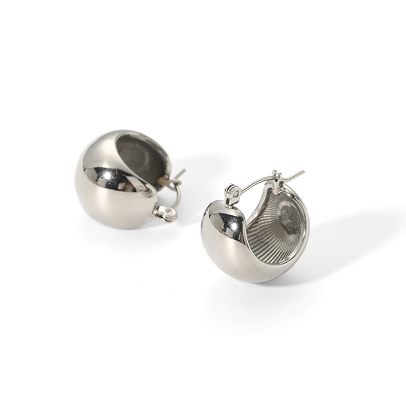 1 pair of simple classic 18k gold-plated stainless steel polished spherical earrings for women's jewelry for daily wear Picture5