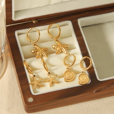1 Paar kreative und modische Ohrringe mit Seestern-Anhänger aus 18 Karat vergoldetem Edelstahl für Damen zum täglichen Tragen h5 Bild4