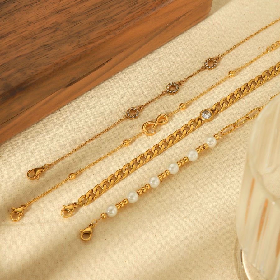 1 piece of elegant classic 18k gold plated stainless steel pearl Cuban chain bracelet for women jewelry for daily wear Picture3