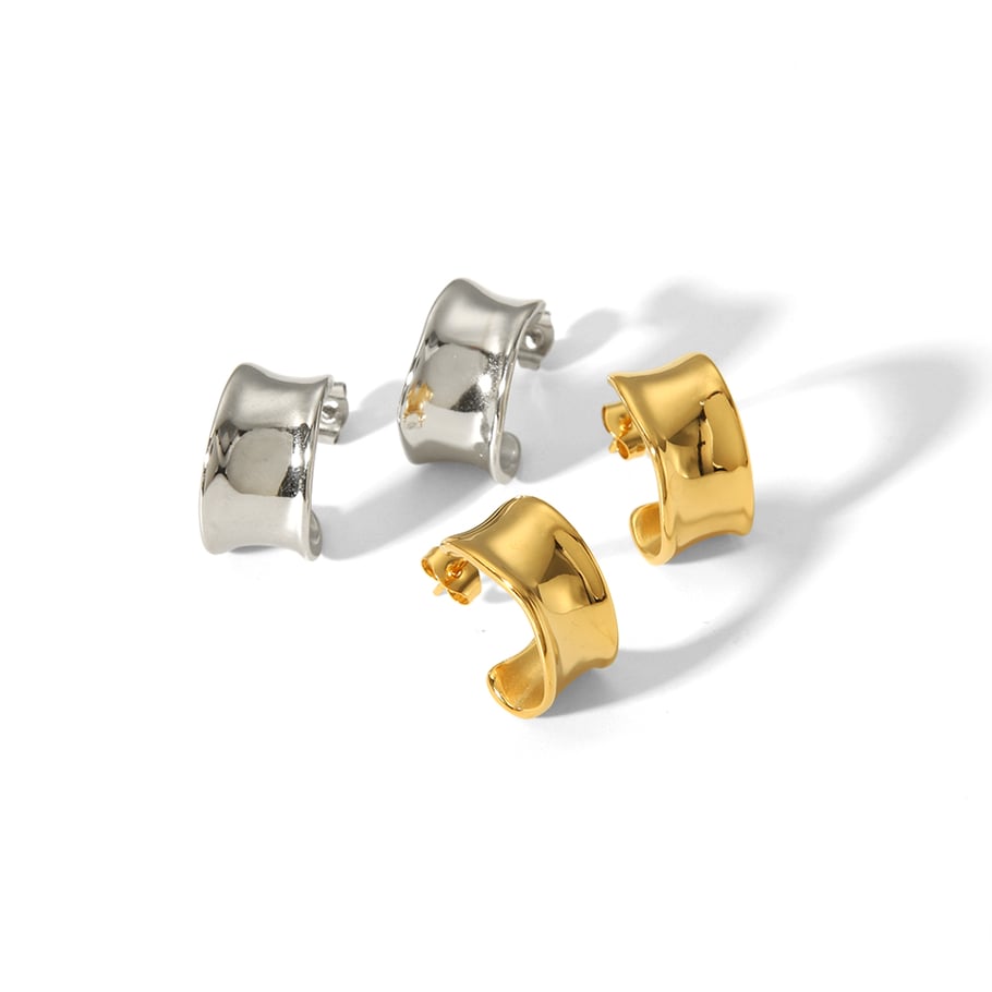 1 pair of classic 18k gold plated stainless steel C-shaped polished casting earrings for women daily jewelry Picture4