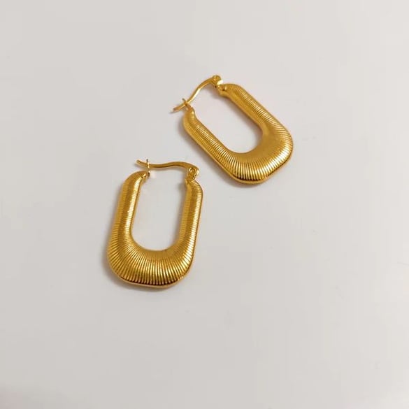 1 pair of classic fashion 18k gold plated stainless steel waterproof metal stripe earrings women's jewelry daily wear