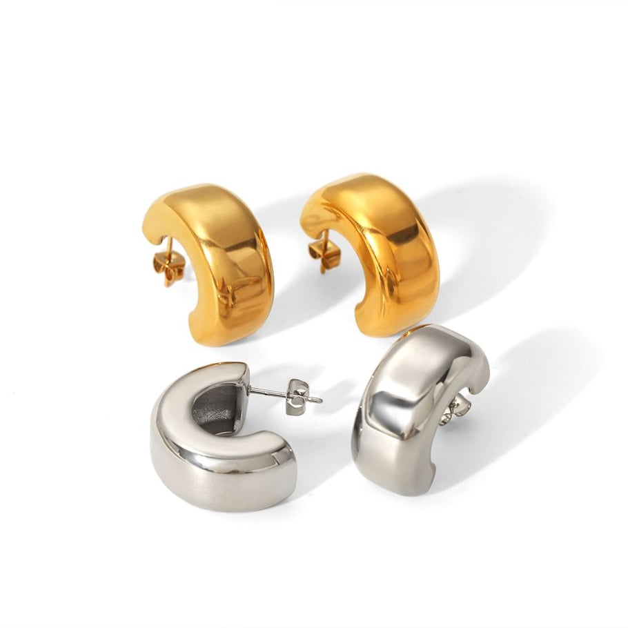 1 pair of classic simple 18k gold-plated stainless steel polished C-shaped casting earrings for women's jewelry for daily wear Picture5
