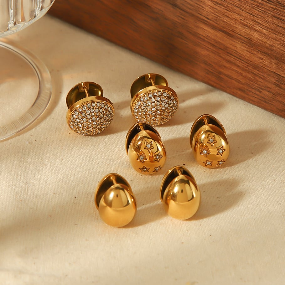 1 pair of fashionable classic 18k gold-plated stainless steel double-sided diamond geometric earrings for women's jewelry for daily wear Picture4