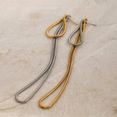 18k gold stainless steel long front and back round snake bone chain earrings 2024 beach style long tassel pendant earrings h5 Picture8