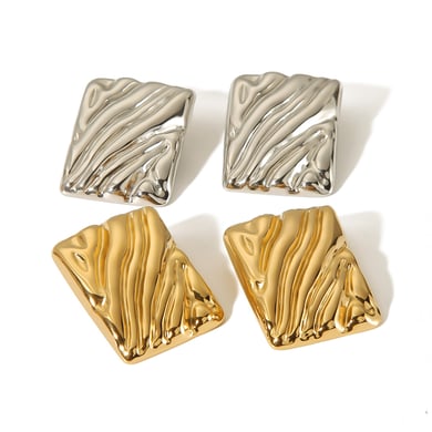 1 Paar klassische, schlichte, gewellte, rechteckige Ohrringe aus 18 Karat vergoldetem Edelstahl für Damen, Schmuck für den Alltag h5 Bild4