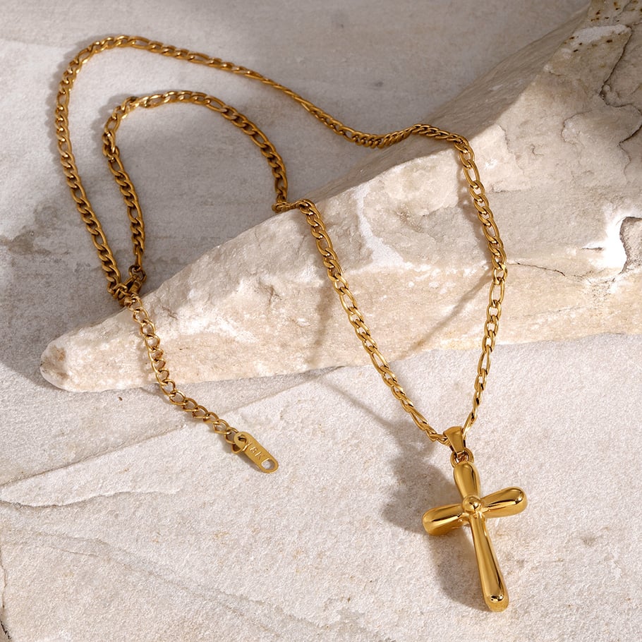 Europäische und amerikanische 18 Karat Gold Edelstahl Kreuz Halskette Nische High-End einfache Kreuz Titan Stahl Halskette h5Bild5