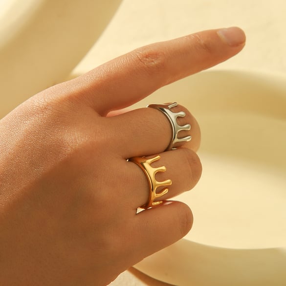 1 pièce de bague ouverte géométrique irrégulière en acier inoxydable plaqué or 18 carats simple et à la mode, adaptée au port quotidien des femmes 2