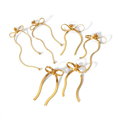 1 Paar modische 18 Karat vergoldete Edelstahl-Ohrringe mit Schleife und Quaste für Damen zum täglichen Tragen h5 Bild4