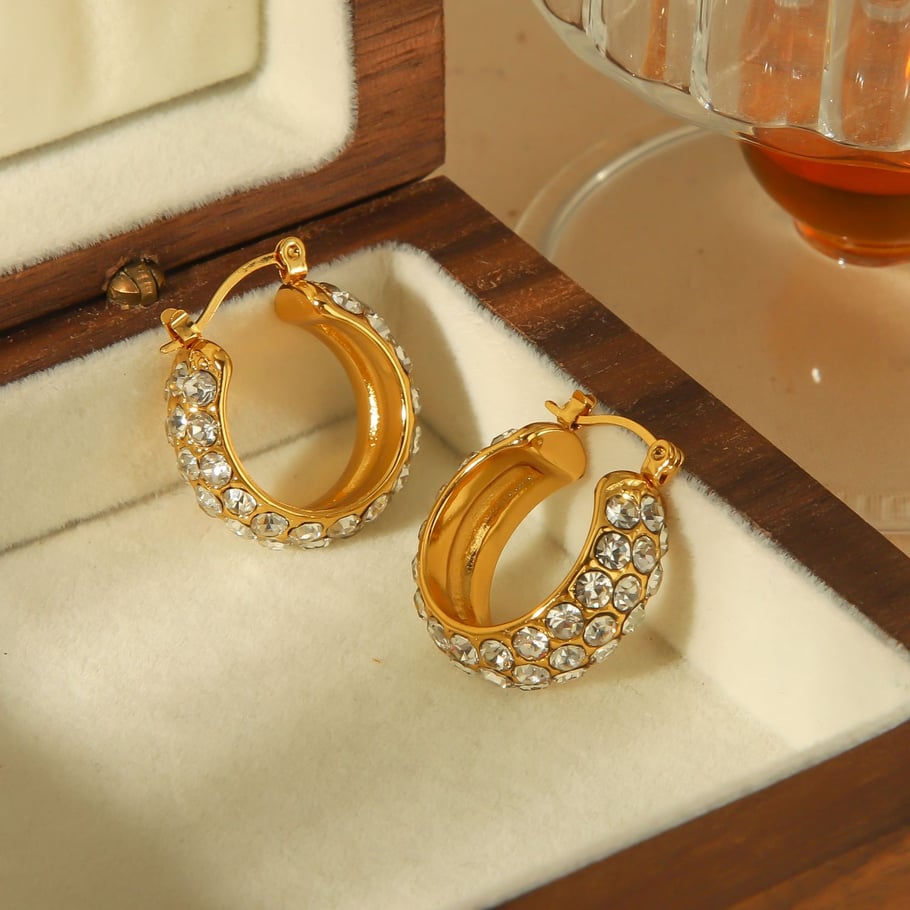 1 pair of classic fashion 18k gold-plated stainless steel full zircon earrings for women's jewelry for daily wear Picture3