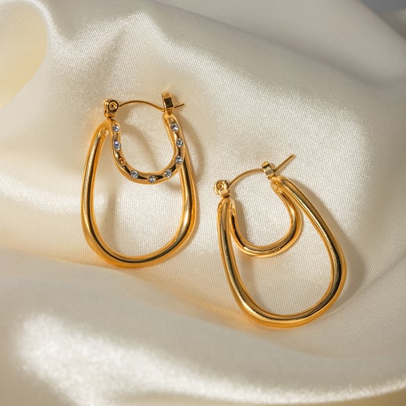 Boucles d&#39;oreilles en acier inoxydable doré 18 carats avec strass blancs, style ins transfrontalier, double couche, boucles d&#39;oreilles légères de luxe haut de gamme exagérées 2