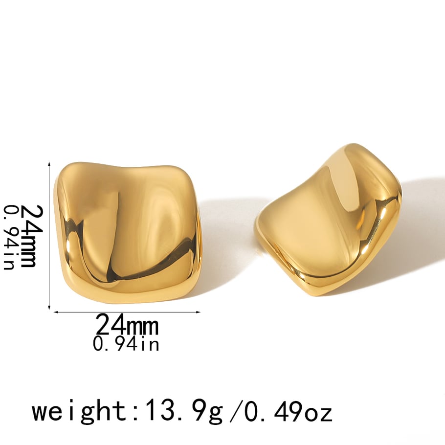 1 pair of simple classic 18k gold-plated stainless steel irregular arc square earrings for women's jewelry for daily wear Picture6